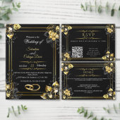 Elegant black and gold summer wedding RSVP kaartje (Personaliseer de collectie van deze zelfstandige maker.)