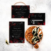 Aangepaste Elegant Zwart en Rood Bloemen Bruiloft  Menu