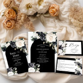 Elegant Black and White Floral Wedding Menu