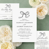Elegant Black Bow Wedding All In One Uitnodiging