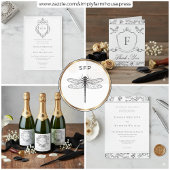 Elegant Black Chinoiserie Bird & Crest Wedding Bedankkaart
