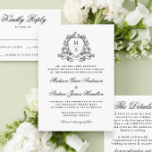 Elegante Zwarte Bloemenkam Monogram Huwelijk Save The Date