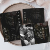 Elegant Black Floral Wedding RSVP met QR-code