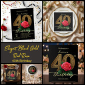 Elegant Chic Black Gold 40th Birthday Red Rose Bedankzakje