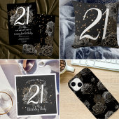 Zwart en Goud Glitter 21e Verjaardagsfeestje Kaart