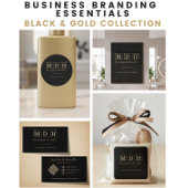 Elegante zwarte gouden monogram QR-code Visitekaartje