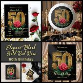 Elegant Glam Black Gold Red Rose 50th Birthday Bedankzakje