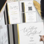 Elegante zwart grijs gouden strepen typografie bru all in one uitnodiging