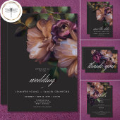 Elegant Zwart Moody Bloemen Bruiloft Drie Diner RSVP Kaartje