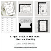 QR-code Elegant Black White Floral Line Art Kaart