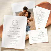 Elegant Script Zwart Wit Ivoor Fotobruiloft RSVP Kaartje