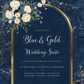 Elegant Blue & Gold Wedding Invitation  Kaart
