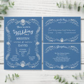 Elegante Blauwe & Zilveren Krans Monochromatische Informatiekaartje (Personaliseer de collectie van deze zelfstandige maker.)