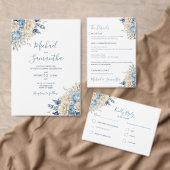 Elegant Blauw en Ivoor Roos Bruiloft Bedankkaart (Personaliseer de collectie van deze zelfstandige maker.)