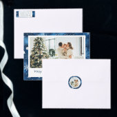 Elegante Blauwe Sneeuwvlok Dubbele Kant Kerstfoto Keramisch Ornament