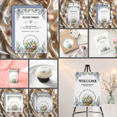 Elegante Blauwe Bloemen Easter Egg Basket Baby sho Informatiekaartje