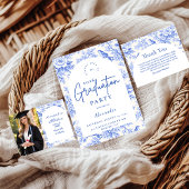 Elegante Blauwe Bloemrijke Afstudeerfeestje Kaart