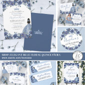 Floral Blue Quinceanera Bedankkaart