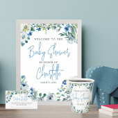 Elegant Blue Floral Spring Welcome Baby shower Spandoek