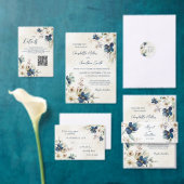 Elegant Blue Floral Winter Wedding Menu (Personaliseer de collectie van deze zelfstandige maker.)