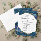 Elegant Blue Gold Foil Agate Wedding Website Informatiekaartje (Personaliseer deze collectie van deze onafhankelijke maker. Test)