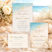 Elegante Blauwe Oceaan Zeester Trouw Menu