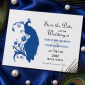Elegant Blue Peacock Flat Save the Date Kaart