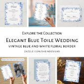 Elegante Blauwe Toile Bloemige Bruiloft Kaart