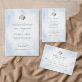 Blauw Aquarel Zeeschelp Strand Bruiloft Etiket (Personaliseer de collectie van deze zelfstandige maker.)