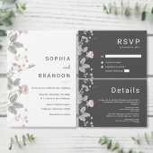 Elegante Blush Roze & Donkergrijze Bloemenbruiloft Kaart (Personaliseer de collectie van deze zelfstandige maker.)