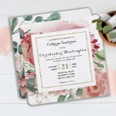Elegant Blush Pink Floral Gold Lijst Weddenschap Kaart