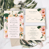 Elegante blush roze bloemenbruiloft bedankkaart