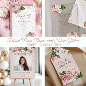 Roze rozen Zilver Glitter Sweet 16 Hartelijk dank Cadeaulabel