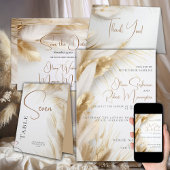 Elegante Boho Ivoor en Gouden Pampa's All In One Uitnodiging