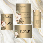 Boho Elegant Goud en Wildbloemen Bruiloft Gastenboek