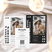 Zwart chic Vet eenvoudige monogram foto bruiloft All In One Uitnodiging