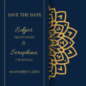 Elegante Olifanten Blauw en Goud Indische Bruiloft Bedankkaart