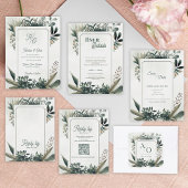 Elegant Botanical Sage Green Greenery Wedding Uitnodiging Briefkaart