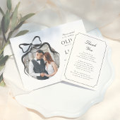 Elegante Bow All-in-One Zwart & Wit Fotobruiloft Kaart