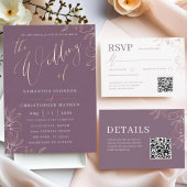 Monogram Dusty Plum & Blush Wedding Uitnodigingen Wikkel
