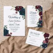 Elegant Marsala & Navy Flowers Tabel 1 Weddenschap Kaart (Personaliseer de collectie van deze zelfstandige maker.)