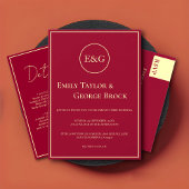Elegant Classy Burgundy Gold Monogram Weddenschap All In One Uitnodiging