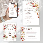 Elegante bruine terracotta Herfst bloemenbruiloft Kaart