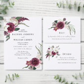 Elegant Bloemen Bourgondië Waterverf Bruiloft Kaart (Personaliseer de collectie van deze zelfstandige maker.)