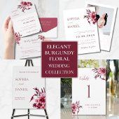 Elegant Burgundy Rose Floral Wedding Invitation All In One Uitnodiging