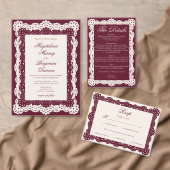 Victorian Burgundy Ivory Lace Wedding Website QR RSVP Kaartje (Personaliseer de collectie van deze zelfstandige maker.)