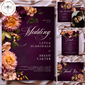 Elegante Bourgogne Moody Floral Script Wedding Bedankkaart