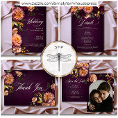 Elegante Bourgogne Moody Floral Script Bruids Brun Kaart