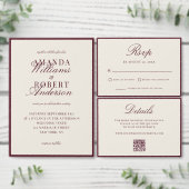 Elegant Burgundy Old Money Wedding Kaart (Personaliseer de collectie van deze zelfstandige maker.)