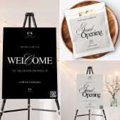 Elegante zwarte kalligrafie QR Business Opening Kaart